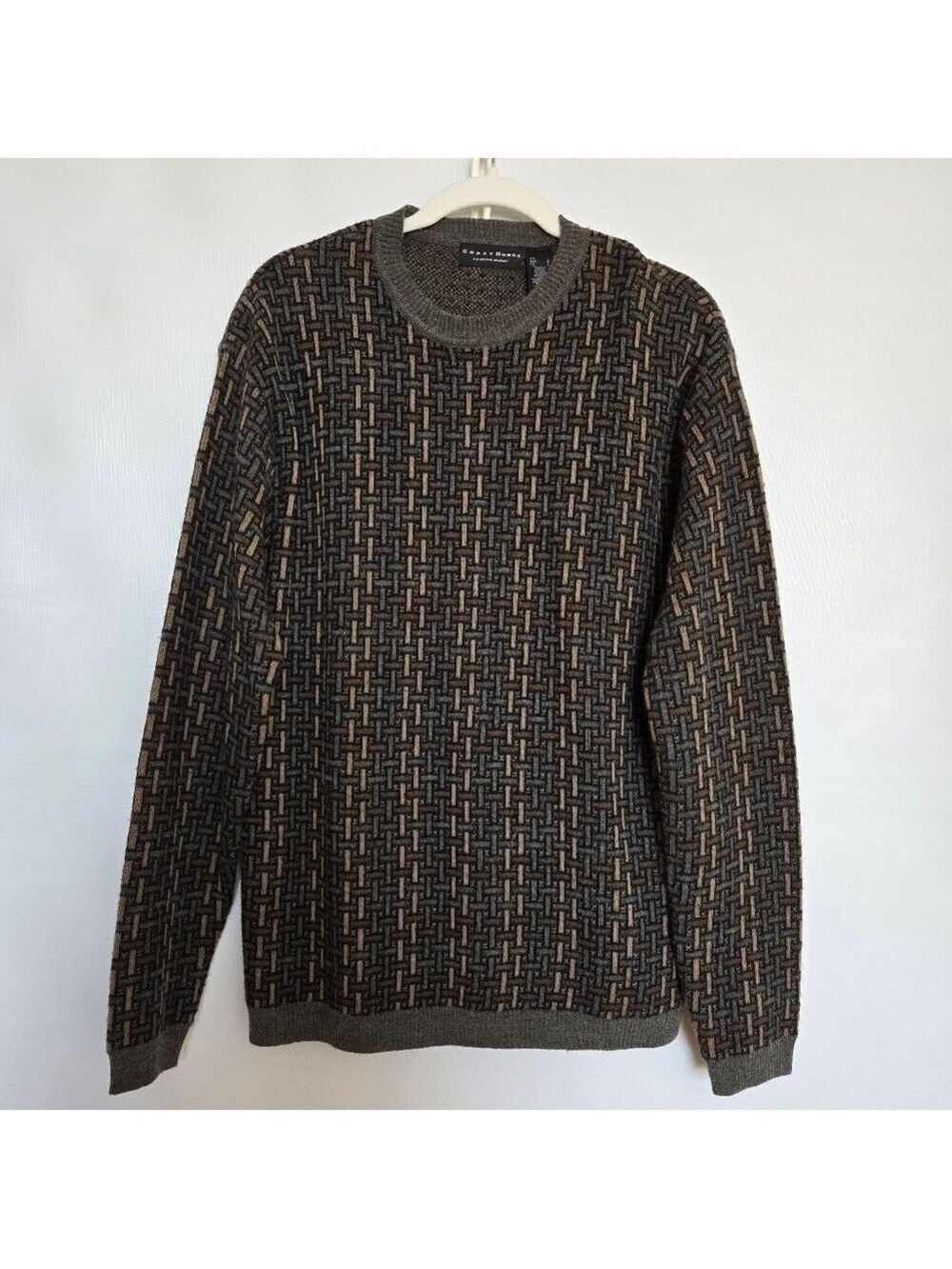 CRAZY HORSE SWEATER MENS CREW NECK GRAY WOOL BLEND (LARGE)